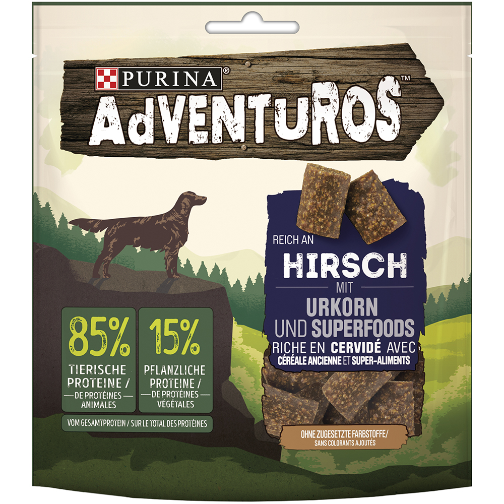 PURINA Adventuros Reich an Hirsch mit Urkorn - Sparpaket: 12 x 90 g von AdVENTuROS