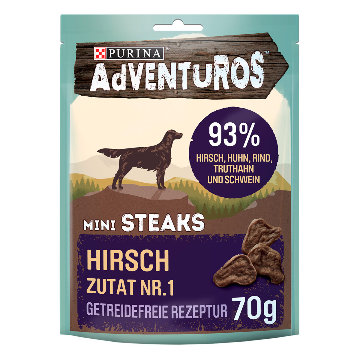 Purina AdVENTuROS Mini Steaks Hundeleckerli getreidefrei mit Hirsch 70g von AdVENTuROS