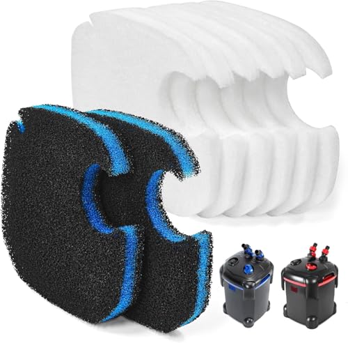 Ersatz-Filtereinsätze für Kanister, kompatibel mit AMOSIJOY, Pondforse, Coospider-repta 172/225/265GPH Aquarium-Außenfilter, 6 weiße Zahnseide und 2 3-in-1 grobe Filterpads mit Aktivkohle, 8 Stück von Adabuing