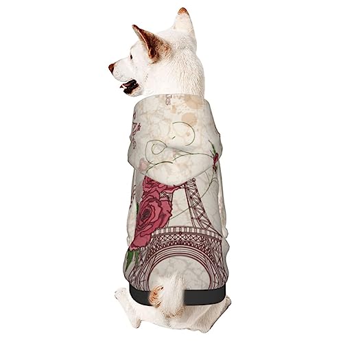 Hunde-Kapuzenpullover mit Eiffelturm-Rose, Haustierkleidung mit Hut, weicher Mantel für kleine, mittelgroße und große Hunde von Adasomu