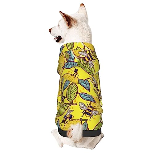Hunde-Kapuzenpullover mit Hut, Zitronen- und Bienen-Motiv, weicher Mantel für kleine, mittelgroße und große Hunde, Gelb von Adasomu