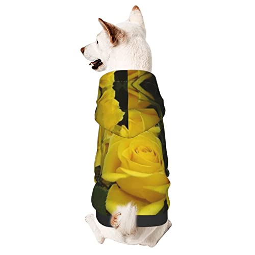 Hunde-Kapuzenpullover mit Hut, weicher Mantel für kleine, mittelgroße und große Hunde mit gelben Rosen von Adasomu
