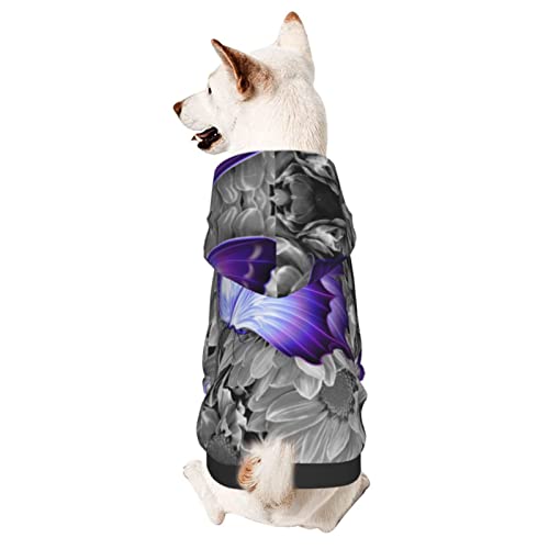 Hunde-Kapuzenpullover mit Schmetterlingen, mit Mütze, weicher Mantel für kleine, mittelgroße und große Hunde, Violett Hunde-Kapuzenpullover mit Schmetterlingen, mit Mütze, weicher Mantel für kleine, mittelgroße und große Hunde, Violett von Adasomu