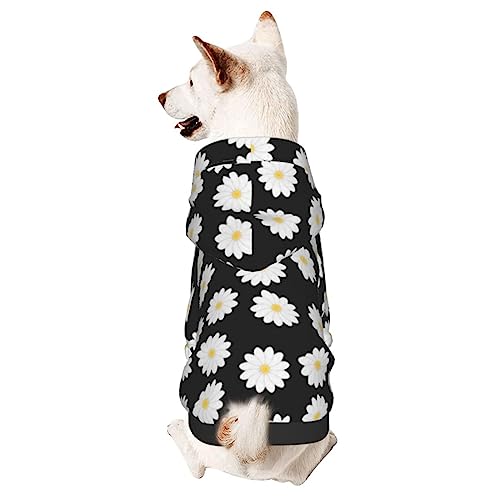 Hunde-Kapuzenpullover mit weißem Gänseblümchen-Motiv, Haustierkleidung mit Hut, weicher Mantel für kleine, mittelgroße und große Hunde von Adasomu