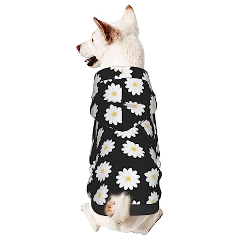 Hunde-Kapuzenpullover mit weißem Gänseblümchen-Motiv, Haustierkleidung mit Hut, weicher Mantel für kleine, mittelgroße und große Hunde Hunde-Kapuzenpullover mit weißem Gänseblümchen-Motiv, Haustierkleidung mit Hut, weicher Mantel für kleine, mittelgroße und große Hunde von Adasomu