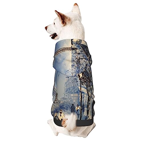 Romantischer Paris Eiffelturm Hunde-Kapuzenpullover, Haustierkleidung, Pullover mit Hut, Haustierkleidung, weicher Mantel für kleine, mittelgroße und große Hunde von Adasomu