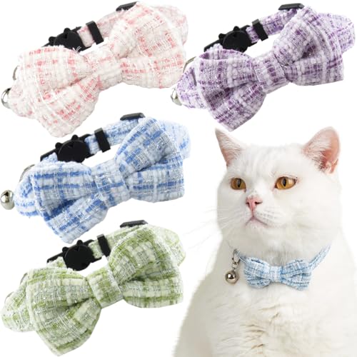 Katzenhalsbänder, verstellbar, abnehmbar, handgeknüpft, Fliege, Schnallen, Schnellverschluss-Schnalle für Katzen, Kätzchen, kleine Haustiere, 4 Stück Katzenhalsbänder, verstellbar, abnehmbar, handgeknüpft, Fliege, Schnallen, Schnellverschluss-Schnalle für Katzen, Kätzchen, kleine Haustiere, 4 Stück von AddLotLot