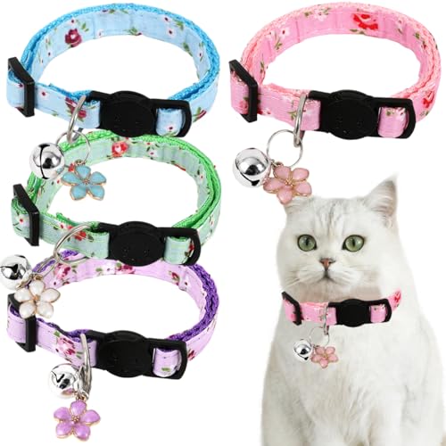 Katzenhalsband mit Blumenmotiv, verstellbare Schnellverschluss-Schnalle mit Glöckchen, sichere Schnellverschluss-Schnalle, Katzenhalsband, weiches Baumwollhalsband für Katzen, Kätzchen, kleine Katzenhalsband mit Blumenmotiv, verstellbare Schnellverschluss-Schnalle mit Glöckchen, sichere Schnellverschluss-Schnalle, Katzenhalsband, weiches Baumwollhalsband für Katzen, Kätzchen, kleine von AddLotLot