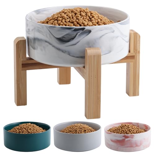Addggo Erhöhter Futternapf, Keramik, mit Holzständer, für kleine und mittelgroße Rassen, rutschfest, schweres Gewicht, 3,6 Tassen, niedlicher Porzellannapf, Marmorgrau Addggo Erhöhter Futternapf, Keramik, mit Holzständer, für kleine und mittelgroße Rassen, rutschfest, schweres Gewicht, 3,6 Tassen, niedlicher Porzellannapf, Marmorgrau von Addggo