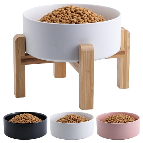Addggo Erhöhter Futternapf aus Keramik mit Holzständer für mittelgroße und große Rassen, rutschfest, schwer, niedlicher Porzellan, groß, Weiß Addggo Erhöhter Futternapf aus Keramik mit Holzständer für mittelgroße und große Rassen, rutschfest, schwer, niedlicher Porzellan, groß, Weiß von Addggo