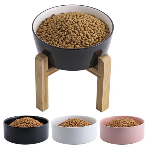 Addggo Erhöhter schwarzer Hundenapf aus Keramik für kleine, mittelgroße Rassen, Futter-/Wassernapf mit Ständer, 15,2 cm, 3,6 Tassen, rutschfest, schwerer Hundenapf, breite Öffnung von Addggo