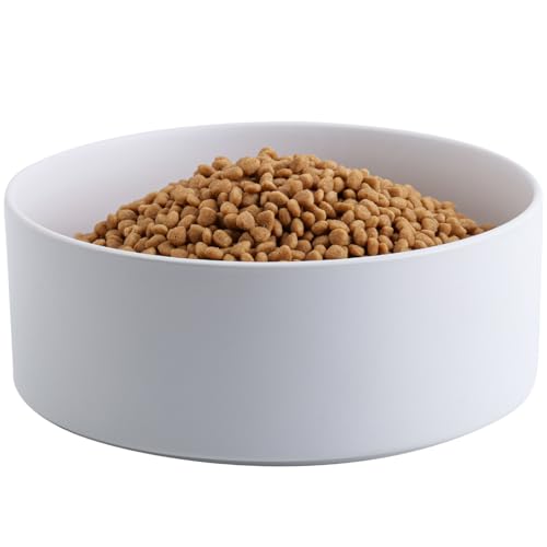 Addggo Weißer schwerer Keramik-Hundenapf für mittelgroße und große Rassen, rutschfest, beschwertes Hundefutter, Wassernapf, Porzellan, niedlich, modern, groß, 24,1 cm, extra groß von Addggo