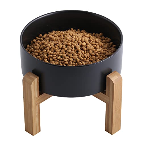 Addogyy Erhöhter Futternapf aus Keramik mit Holzständer für mittelgroße und große Rassen, schweres Gewicht, rutschfest, modern, niedlich, Porzellan, 15,2 cm, Schwarz Addogyy Erhöhter Futternapf aus Keramik mit Holzständer für mittelgroße und große Rassen, schweres Gewicht, rutschfest, modern, niedlich, Porzellan, 15,2 cm, Schwarz von Addogyy