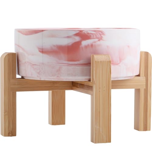 Addogyy Erhöhter Hundenapf aus Keramik mit Holzständer für kleine und mittelgroße Rassen, schweres Gewicht, rutschfestes Porzellan, 15,2 cm, Marmorrosa Addogyy Erhöhter Hundenapf aus Keramik mit Holzständer für kleine und mittelgroße Rassen, schweres Gewicht, rutschfestes Porzellan, 15,2 cm, Marmorrosa von Addogyy