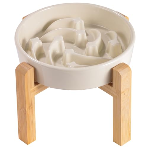 Futternapf, Keramik, für mittelgroße und große Rassen, erhöht, langsames Füttern, schweres Gewicht, Welpennapf für schnelle Esser, Puzzle-Fressnapf, Meteor, Milchweiß, 21 cm Futternapf, Keramik, für mittelgroße und große Rassen, erhöht, langsames Füttern, schweres Gewicht, Welpennapf für schnelle Esser, Puzzle-Fressnapf, Meteor, Milchweiß, 21 cm von Addogyy