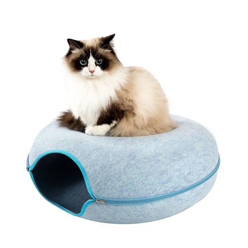 Adeco Katzenhöhlenbett, 49,8 cm, Premium-Filz-Katzenbett für Indoor-Katzen, abnehmbares und waschbares Katzentunnelbett für große Katzen bis zu 13,6–20,4 kg, kratzfestes Donut-Katzenhaus, Blau Adeco Katzenhöhlenbett, 49,8 cm, Premium-Filz-Katzenbett für Indoor-Katzen, abnehmbares und waschbares Katzentunnelbett für große Katzen bis zu 13,6–20,4 kg, kratzfestes Donut-Katzenhaus, Blau von Adeco