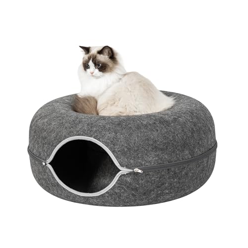 Adeco Katzenhöhlenbett, 60 cm, Premium-Filz-Katzenbett für Indoor-Katzen, abnehmbares und waschbares Katzentunnelbett für große Katzen bis zu 13,6–20,4 kg, kratzfestes Donut-Katzenhaus, Dunkelgrau Adeco Katzenhöhlenbett, 60 cm, Premium-Filz-Katzenbett für Indoor-Katzen, abnehmbares und waschbares Katzentunnelbett für große Katzen bis zu 13,6–20,4 kg, kratzfestes Donut-Katzenhaus, Dunkelgrau von Adeco