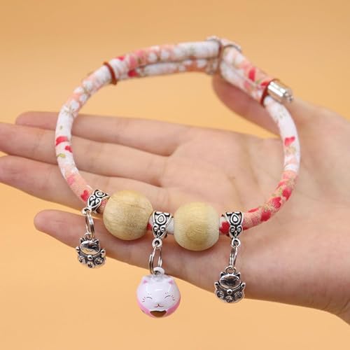 Lucky Kimono-Halsband mit Zedernperlen, personalisiertes Halsband für Hunde und Katzen, mit Glücksanhänger, Katzenglocken, Katzenhalsband mit Glöckchen, verstellbar, geeignet für alle Arten von von Aderpmin