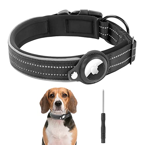 Adiwo AirTag Halsband,Reflektierendes Airtag Hundehalsband Nylon Hunde Halsband Verstellbare Hundehalsband mit AirTag Hundehalsbandhalter Verlust Verhindern für Kleine und Mittelgroße Hunde Schwarz-S von Adiwo