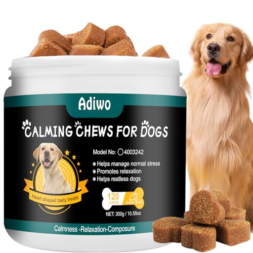 Adiwo Beruhigende Leckerlis für Hunde, 120 Stück Chew für Hunde Herzförmiger Hühnergeschmack Anti Stress Snack für Ihren Hund Helfen bei Hundeangst Schlafberuhigende Hilfe für alle Rassen und Größen von Adiwo