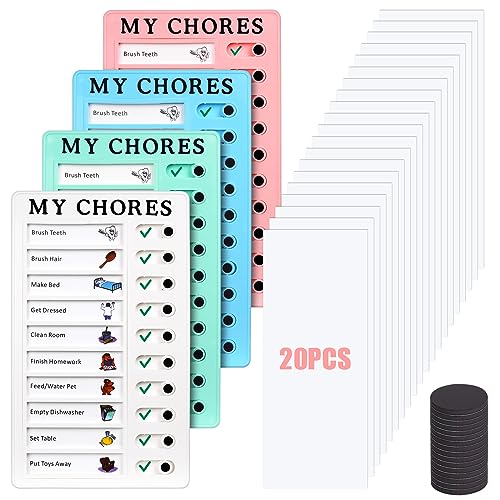 Adiwo Chore Chart for Kids Adults,4 Pcs Blank Chore Chart Kids with 20pcs Detachable Cardstock and 16pcs Magnetic Block Chore Chart Chore Board Plastic Checklist Board for Home Routine Planning von Adiwo