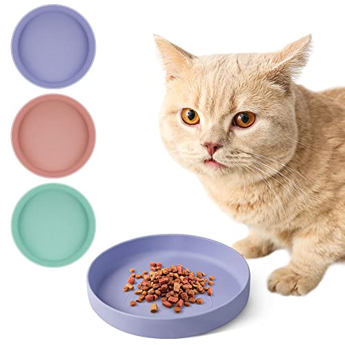 Adiwo Futternapf für Katzen, 18cm Silikonnapf Breit Katzennapf Futterschale Flach Katzenschüssel für Trockenfutter und Nassfutter Wasserschale rutschfeste Katzenschüssel für Katzen Hunde Lila von Adiwo