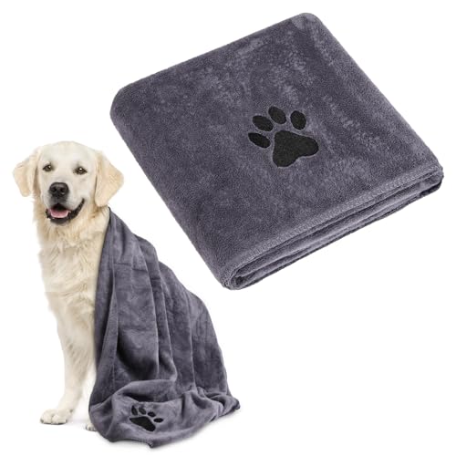 Adiwo Hunde Handtuch, 140 * 70cm Hundehandtuch Extra saugfähig, Grau Schnelltrocknend Haustier Mikrofaser Handtücher, Geschenk geeignet für Hunde Katzen Oder Andere Haustiere von Adiwo