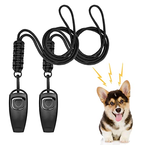Adiwo Hundepfeife,2 Stück Trainingspfeife 2 in 1 Hundeklicker und Pfeife Hunde Clicker Set mit 2 Pfeifenriemen Pfeife für Hunde Hundeerziehung Für Outdoor Camping Sport Hunde Clickertraining (Seil A) von Adiwo