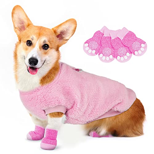 Adiwo Hundepullover,Plüsch Warmer Pullover Katzenkleidung Warme Hunde Pullis Fleece Haustiermantel Welpenpullover Pullover Kleidung Haustier Kostüm Welpenpullover für Kleine Mittelgroße Rosa-XXL von Adiwo