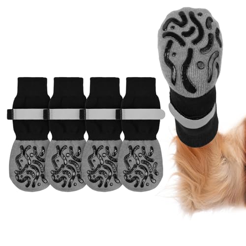 Adiwo Hundesocken Anti Rutsch, 2 Paar Anti-Rutsch Socken für Hunde, mit Verstellbaren Riemen Haustierpfoten Schutz, Hundesocken für Hunde Pfotenschutz im Innenbereich im Freien, XL von Adiwo