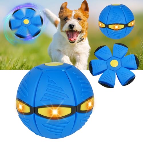 Adiwo Hundespielzeug Ball, Leuchten Fliegend Untertasse Ball Spielzeug für Hunde Hundespielzeug Ball Fliegender Ball Interaktives Fliegend Untertassen Ball Geeignet für Drinnen und Draußen Blau von Adiwo