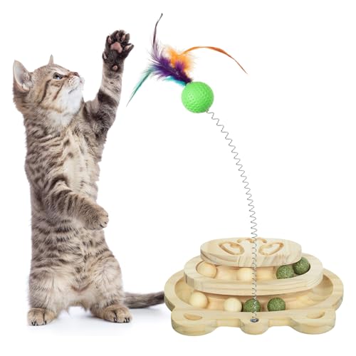 Adiwo Interaktives Katzenspielzeug Aus Holz, 2 Schichten Katzenspielzeug aus Holz mit 4 Katzenminzebällchen Etagen Drehbar Smart Track Ball Schaukelrolle für Katzen zum Spielen im Innenbereich Adiwo Interaktives Katzenspielzeug Aus Holz, 2 Schichten Katzenspielzeug aus Holz mit 4 Katzenminzebällchen Etagen Drehbar Smart Track Ball Schaukelrolle für Katzen zum Spielen im Innenbereich von Adiwo