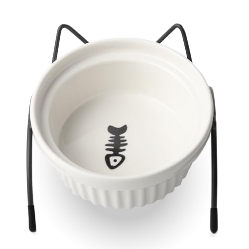AdoPet Erhöhter Katzennapf aus Keramik mit Metallständer - Rutschfestes, weißes Tierfuttertablett mit Fischgräten-Design hilft, die Nackenbelastung für kleine und mittelgroße Katzen und Hunde zu AdoPet Erhöhter Katzennapf aus Keramik mit Metallständer - Rutschfestes, weißes Tierfuttertablett mit Fischgräten-Design hilft, die Nackenbelastung für kleine und mittelgroße Katzen und Hunde zu von AdoPet
