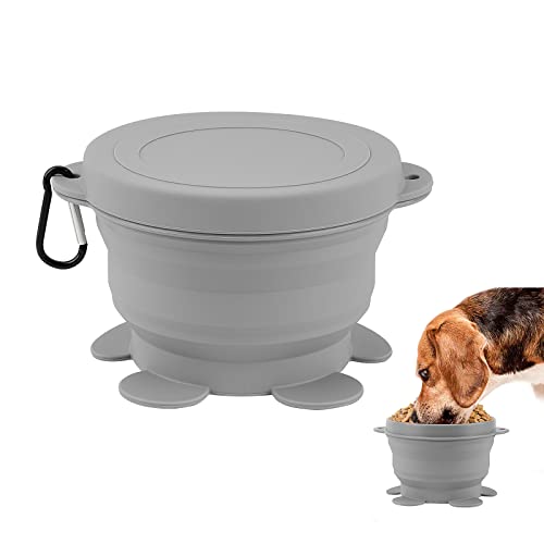 Adorila Faltbarer Hundenapf mit Deckel, Faltbarer Silikon-Reise-Katzennapf, tragbarer Haustier-Futternapf für Outdoor, Camping, Wandern (Grau) von Adorila