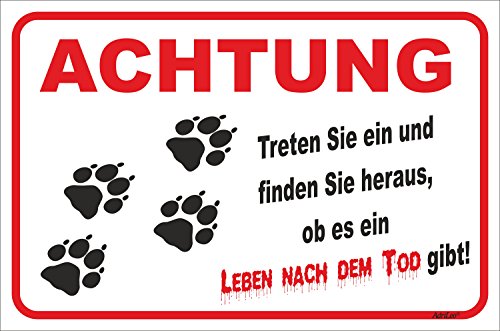 AdriLeo Schild - Vorsicht Hund Hunde Tatzen Pfoten Leben nach dem Tod (15x20cm) von AdriLeo