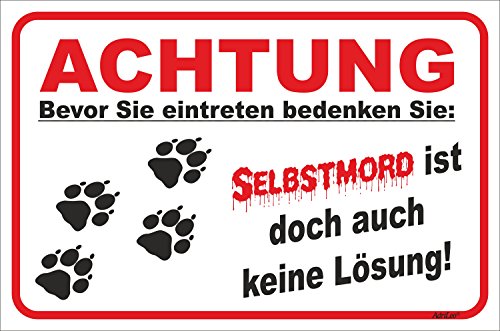 AdriLeo Schild - Vorsicht Hund Hunde Tatzen Pfoten Selbstmord (20x30cm) von AdriLeo