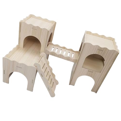 Adrosstoller Winzige Hamster-Labyrinthäuser aus Holz, lustige Rutschenhäuser, Doppeldeck-Hütten mit Fenster für Zwerghamster und kleine Nager Adrosstoller Winzige Hamster-Labyrinthäuser aus Holz, lustige Rutschenhäuser, Doppeldeck-Hütten mit Fenster für Zwerghamster und kleine Nager von Adrosstoller
