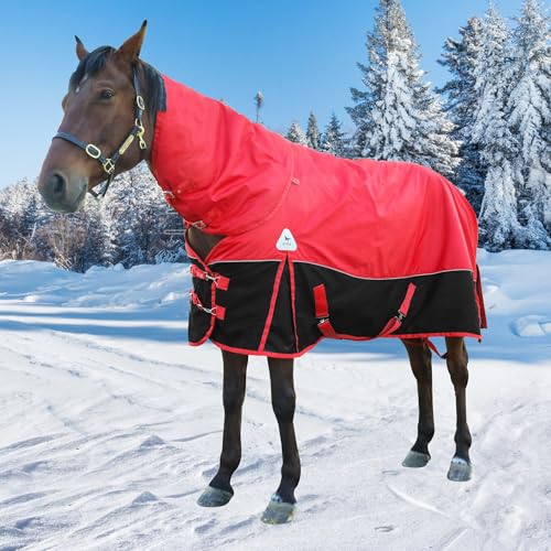 Pferdedecke, Winter, wasserdicht, 300 g Füllung, 1600D Ripstop-Pferdedecke, schneefeste Pferdepflegedecke, 183 cm, Rot Pferdedecke, Winter, wasserdicht, 300 g Füllung, 1600D Ripstop-Pferdedecke, schneefeste Pferdepflegedecke, 183 cm, Rot von Adsuan