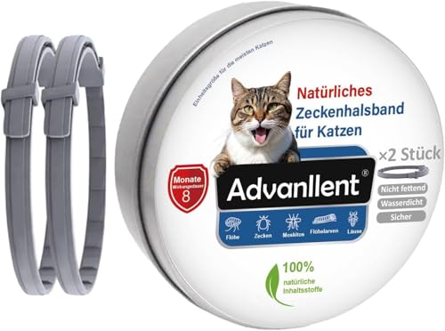 Advanllent Zeckenhalsband für Katzen, Flohhalsband Katze, Floh und Zeckenhalsband für Katzen ab 12 Wochen, Zeckenschutz Flohschutz Halsband von Advanllent