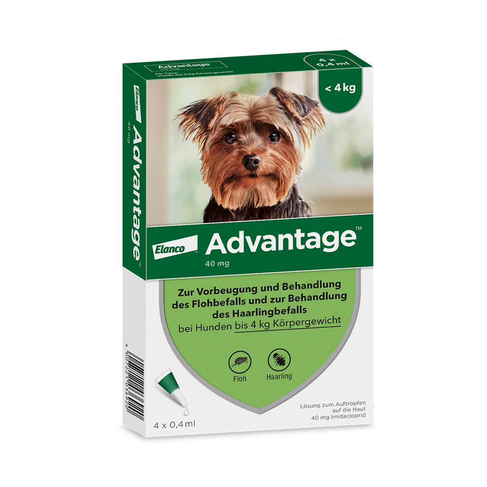 Advantage® 40 für Hunde, bis 4 kg - 4 Pipetten x 0,4 ml von Advantage