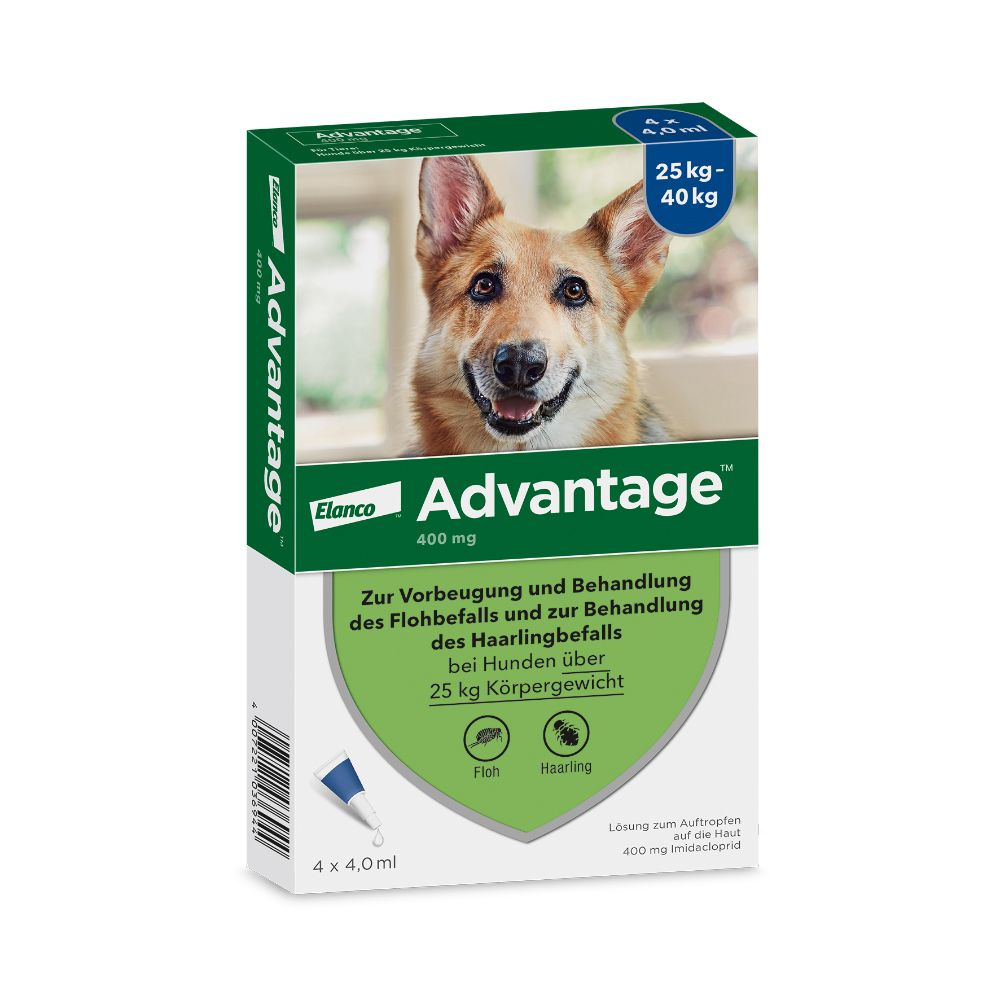Advantage® 400 für Hunde, ab 25 kg - 4 Pipetten x 4,0 ml von Advantage
