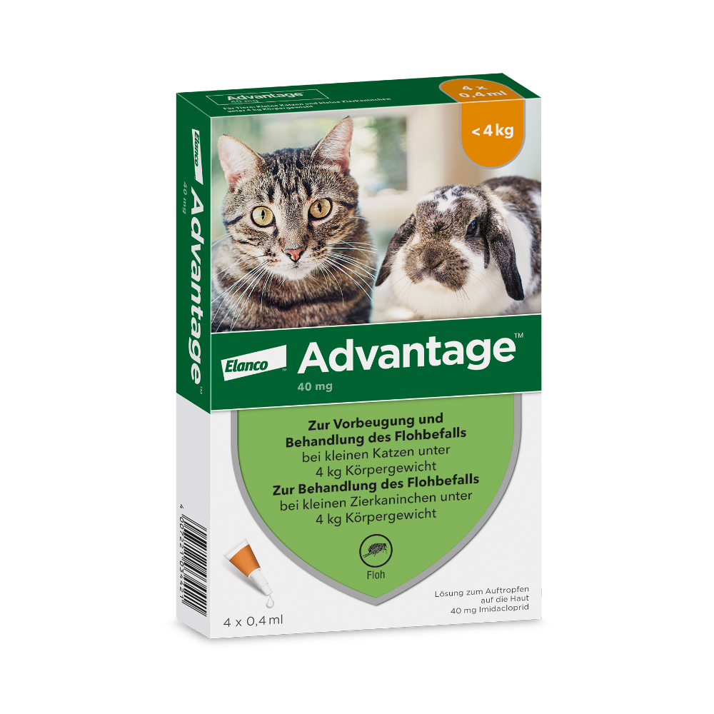 Advantage® für Katzen und Zierkaninchen - Sparpaket: 8 Pipetten x 0,4 ml (< 4kg) von Advantage
