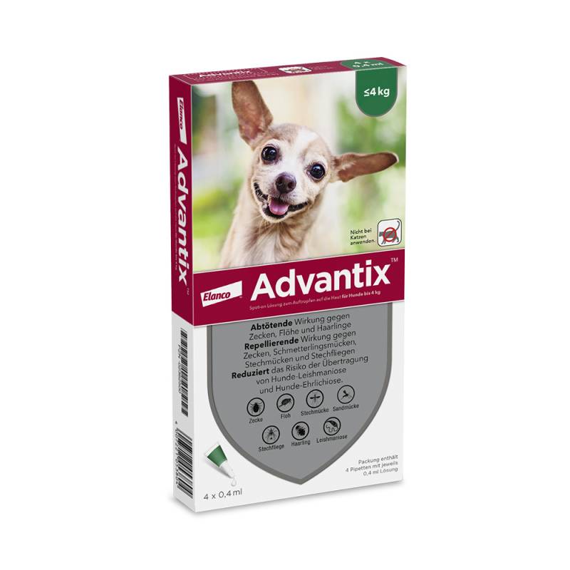 Advantix® 40 Spot-on für Hunde, bis 4 kg - 4 Pipetten x 0,4 ml von Advantix