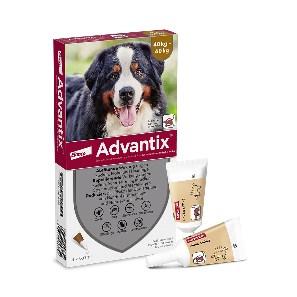 Advantix® 600 Spot-on für Hunde, von 40 bis 60 kg - 4 Pipetten x 6,0 ml von Advantix