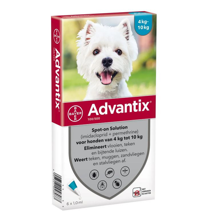 Advantix 100/500 für Hunde von 4 bis 10 kg 6 Pipetten von Advantix