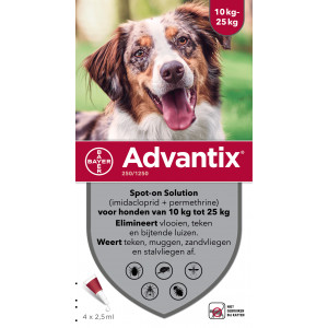 Advantix 250/1250 für Hunde von 10 bis 25 kg 2 x 4 Pipetten von Advantix