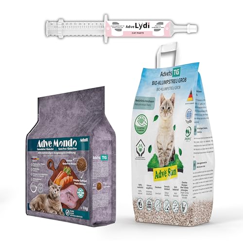 Adve® MIAU-Box (Adve® MIAU-Box 1) Adve® Lydi (15 ml), Adve® Mondo Adult Cat (1 kg), Adve® San (4,3 kg) von Adve