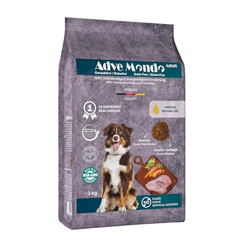 Adve® Mondo Adult Dog: Trockenfutter für ausgewachsene Hunde Aller Rassen – getreidefrei – glutenfrei – Geflügel mit Gemüse – Sensible Verdauung (1 x 3 kg) von Adve