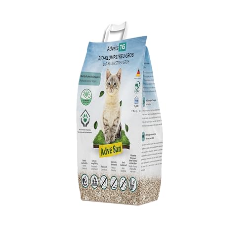 Adve® San Klumpendes Bio-Katzenstreu aus Holz - 100% Natürlich - Klumpstreu pflanzlich - Holzstreu - in der Toilette entsorgbar - 4.3 kg / 10 l (1 x 10 l) von Adve