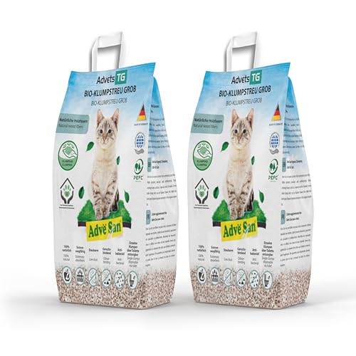 Adve® San Klumpendes Bio-Katzenstreu aus Holz - 100% Natürlich - Klumpstreu pflanzlich - Holzstreu - in der Toilette entsorgbar - 8.6 kg / 20 l (2 x 10 l) von Adve